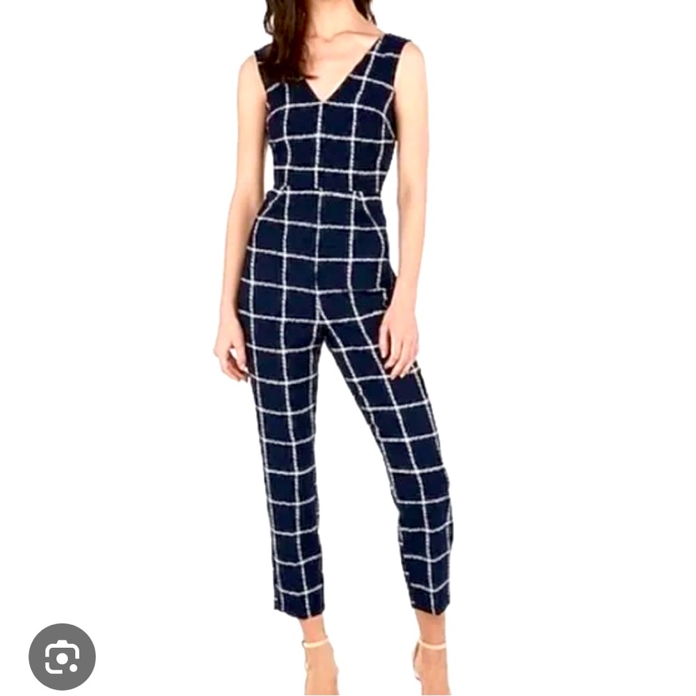 Express Windowpane Navy Jumpsuit